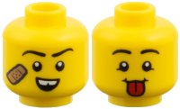 LEGO part Minifigure, Head Dual Sided, Black Eyebrows, Medium Nougat Bandage and Gap in Teeth / Red Tongue Pattern 3626pb4062