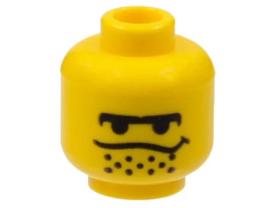LEGO onderdeel Minifigure, Head Male Black Unibrow, Stubble under Dipping Mouth Line Pattern (3626px100)