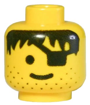 LEGO onderdeel Minifigure, Head Male Eye Patch, Stubble, Black Hair Pattern (3626px119)
