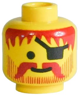 LEGO onderdeel Minifigure, Head Standard Grin with Dark Red Messy Hair, Moustache, and Vertical Lines Beard, Black Eye Patch Pattern (3626px123)