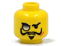 LEGO part Minifigure, Head Black Eyebrows, Moustache with Upturned Ends, Goatee, Monocle, Red Scar, Angry Pattern 3626px127