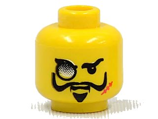 LEGO onderdeel Minifigure, Head Black Eyebrows, Moustache with Upturned Ends, Goatee, Monocle, Red Scar, Angry Pattern (3626px127)