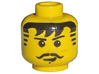 LEGO part Minifigure, Head Moustache Black Bangs, Striped Sideburns, Cleft Chin Pattern 3626px129