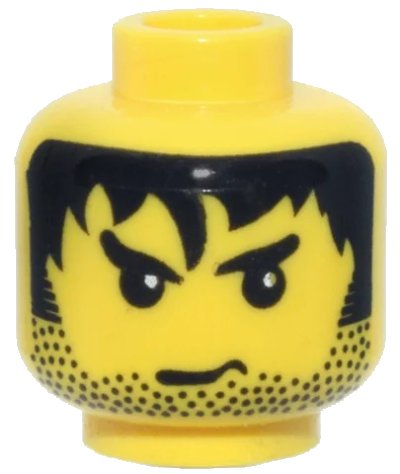 LEGO onderdeel Minifigure, Head Male Stubble, Black Messy Hair, and Angry Eyebrows Pattern (3626px133)
