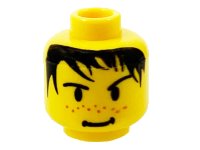 LEGO part Minifigure, Head Male Spiky Black Hair, Nose Freckles and Smirk Pattern 3626px134