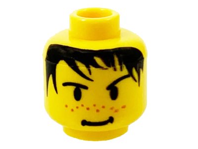 LEGO onderdeel Minifigure, Head Male Spiky Black Hair, Nose Freckles and Smirk Pattern (3626px134)