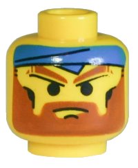 LEGO part Minifigure, Head Beard with Angry Brown Eyebrows, Moustache and Blue Bandana Pattern 3626px15