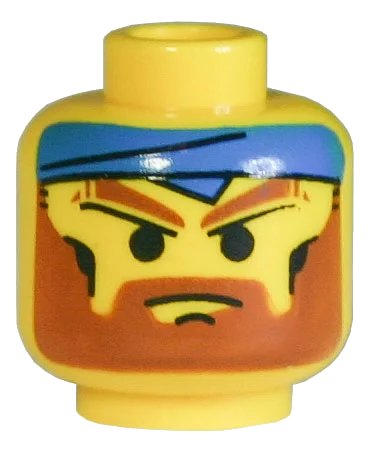 LEGO onderdeel Minifigure, Head Beard with Angry Brown Eyebrows, Moustache and Blue Bandana Pattern (3626px15)