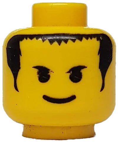 LEGO onderdeel Minifigure, Head Male Smile, Black Eyebrows, Short Bangs and Long Hair Pattern (3626px16)