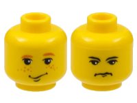 LEGO part Minifigure, Head Dual Sided Male Smirk, Earth Orange Freckles and Eyebrows / Stern and Black Eyebrows Pattern (HP Ron Weasley / Vincent Crabbe) 3626px169