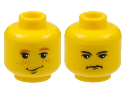 LEGO onderdeel Minifigure, Head Dual Sided Male Smirk, Earth Orange Freckles and Eyebrows / Stern and Black Eyebrows Pattern (HP Ron Weasley / Vincent Crabbe) (3626px169)