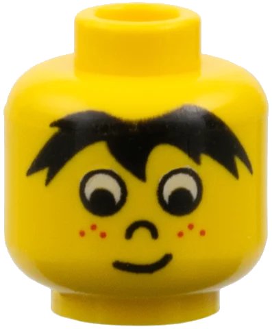 LEGO onderdeel Minifigure, Head Black Hair, White Eyes, Nose, Red Freckles, Lopsided Grin Pattern (3626px19)