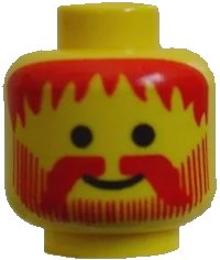 LEGO part Minifigure, Head Standard Grin with Red Messy Hair, Moustache, and Vertical Lines Beard Pattern 3626px22