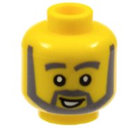 LEGO onderdeel Minifigure, Head Dark Bluish Gray Thick Eyebrows, Angular Beard and Thick Sideburns, Lopsided Open Mouth Smile with White Teeth Pattern 3626px288