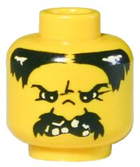 LEGO part Minifigure, Head Moustache Black Angry and Missing Teeth Pattern 3626px30