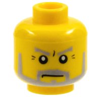 LEGO part Minifigure, Head Beard Gray with Gray Eyebrows, Sideburns and Crow's Feet Wrinkles Pattern 3626px304