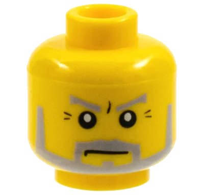 LEGO onderdeel Minifigure, Head Beard Gray with Gray Eyebrows, Sideburns and Crow's Feet Wrinkles Pattern (3626px304)