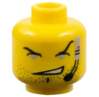 LEGO part Minifigure, Head Male Black Eyebrows, Eyelids, Chin Dimple, and Stubble, Light Gray Eyes, Lopsided Open Mouth Smile, Headset with Microphone Pattern 3626px51