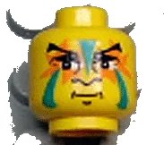 LEGO onderdeel Minifigure, Head Black Angled Eyebrows, Eyelids, Nose Profile, and Chin Dimple, Dark Turquoise and Orange Face Paint, Grin Pattern (3626px61)