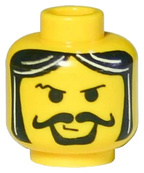 LEGO onderdeel Minifigure, Head Moustache Curly, Gray Streaks in Hair Pattern (3626px68)