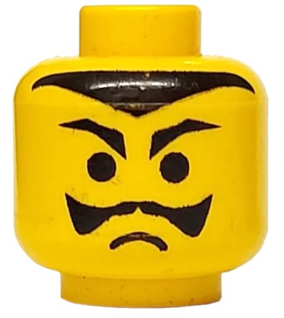 LEGO onderdeel Minifigure, Head Black Pointed Eyebrows, Moustache, and Hairline, Frown Pattern (3626px74)