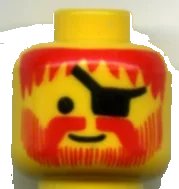 LEGO onderdeel Minifigure, Head Standard Grin with Red Messy Hair, Moustache, and Vertical Lines Beard, Black Eye Patch Pattern (3626px80)