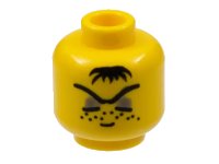 LEGO part Minifigure, Head Black Hair Tuft, Closed Eyes, Dark Gray Eyelids, Freckles Stubble Pattern 3626px84
