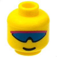 LEGO part Minifigure, Head with Blue and Light Purple Wrap Sunglasses, Grin Pattern 3626px89