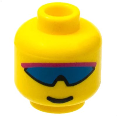 LEGO onderdeel Minifigure, Head with Blue and Light Purple Wrap Sunglasses, Grin Pattern (3626px89)
