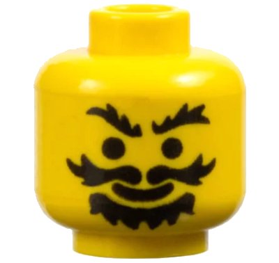 LEGO onderdeel Minifigure, Head Black Bushy Eyebrows, Wavy Moustache, and Goatee, Standard Grin Pattern (3626px96)