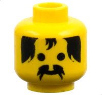 LEGO part Minifigure, Head Standard Grin with Black Bushy Moustache and Hair Pattern 3626px97