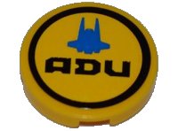 LEGO part Tile, Round 2 x 2 with Interceptor Shuttle Outline and 'ADU' Pattern (Sticker) - Set 7066 4150pb098