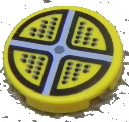 LEGO onderdeel Tile, Round 2 x 2 with Gray Cross and Black Points Pattern (Sticker) - Set 5973 (4150pb156)