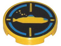 LEGO onderdeel Tile, Round 2 x 2 with Black Background, Yellow Submarine Pattern (4150px16)