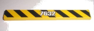 LEGO onderdeel Tile 1 x 8 with White '7632' on Black and Yellow Danger Stripes Pattern (Sticker) - Set 7632 (4162pb032)