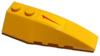 LEGO part Wedge 6 x 2 Right with Red Swoosh with Tick Pointing Towards Sloped Side Pattern (Sticker) - Sets 7660 / 7877 41747pb035a