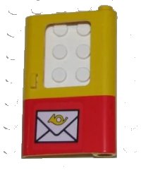 LEGO part Door 1 x 4 x 5 Train Right, Thin Support at Bottom with Red Bottom Half and Mail Envelope Pattern (Sticker) - Sets 7722 / 7819 4182pb022