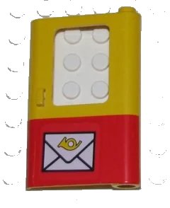 LEGO onderdeel Door 1 x 4 x 5 Train Right, Thin Support at Bottom with Red Bottom Half and Mail Envelope Pattern (Sticker) - Sets 7722 / 7819 (4182pb022)