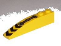 LEGO part Slope, Curved 6 x 1 with Black Danger Chevrons and Silver Hose Pattern 42022pb03