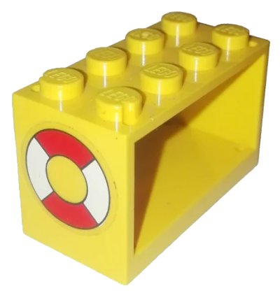 LEGO onderdeel String Reel 2 x 4 x 2 Holder with Red and White Life Preserver Pattern on Both Sides (Stickers) - Set 6697 (4209pb02)