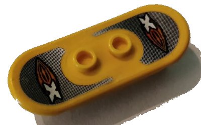 LEGO onderdeel Minifigure, Utensil Skateboard Deck with Island Xtreme Stunts Logo on Black and Silver Grip Tape Pattern (Sticker) - Set 6734 (42511pb31)