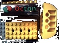 LEGO onderdeel Slope, Curved 6 x 8 x 2 Double with Chrome Silver Sides and Octan Logo Pattern 45411pb02