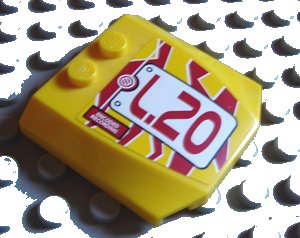 LEGO part Wedge 4 x 4 x 2/3 Triple Curved with Dark Red 'L.20' Pattern (Sticker) - Set 8113 (45677pb024)