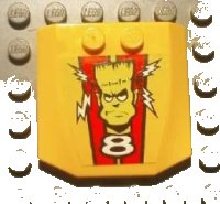 LEGO onderdeel Wedge 4 x 4 x 2/3 Triple Curved with Frankenstein Monster Head and White Number 8 Pattern (Sticker) - Set 8670 45677pb037