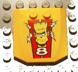 LEGO onderdeel Wedge 4 x 4 x 2/3 Triple Curved with Frankenstein Monster Head and White Number 8 Pattern (Sticker) - Set 8670 (45677pb037)