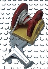LEGO part Duplo Hose Reel Holder 2 x 2 with Red Drum, Light Gray Hose Nozzle with Handles, String (4654c01)