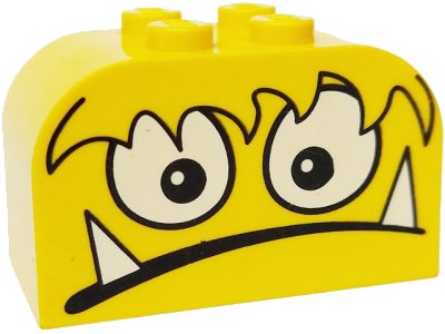 LEGO part Slope, Curved 4 x 2 x 2 Double with 4 Studs with Monster Face Scared w/ Teeth Pattern (4744pb10)