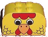 LEGO onderdeel Slope, Curved 4 x 2 x 2 Double with 4 Studs with Chicken Head with Eyes, Feathers, Orange Beak, Red Comb and Wattle Pattern (4744pb18)