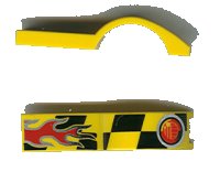 LEGO part Vehicle, Mudguard 1 x 4 1/2 with Flame and Red Taillight Pattern 50947pb002