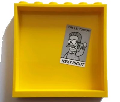 LEGO onderdeel Panel 1 x 6 x 5 with 'THE LEFTORIUM NEXT RIGHT' and Ned Flanders Pattern on Inside (Sticker) - Set 71016 (59349pb143)